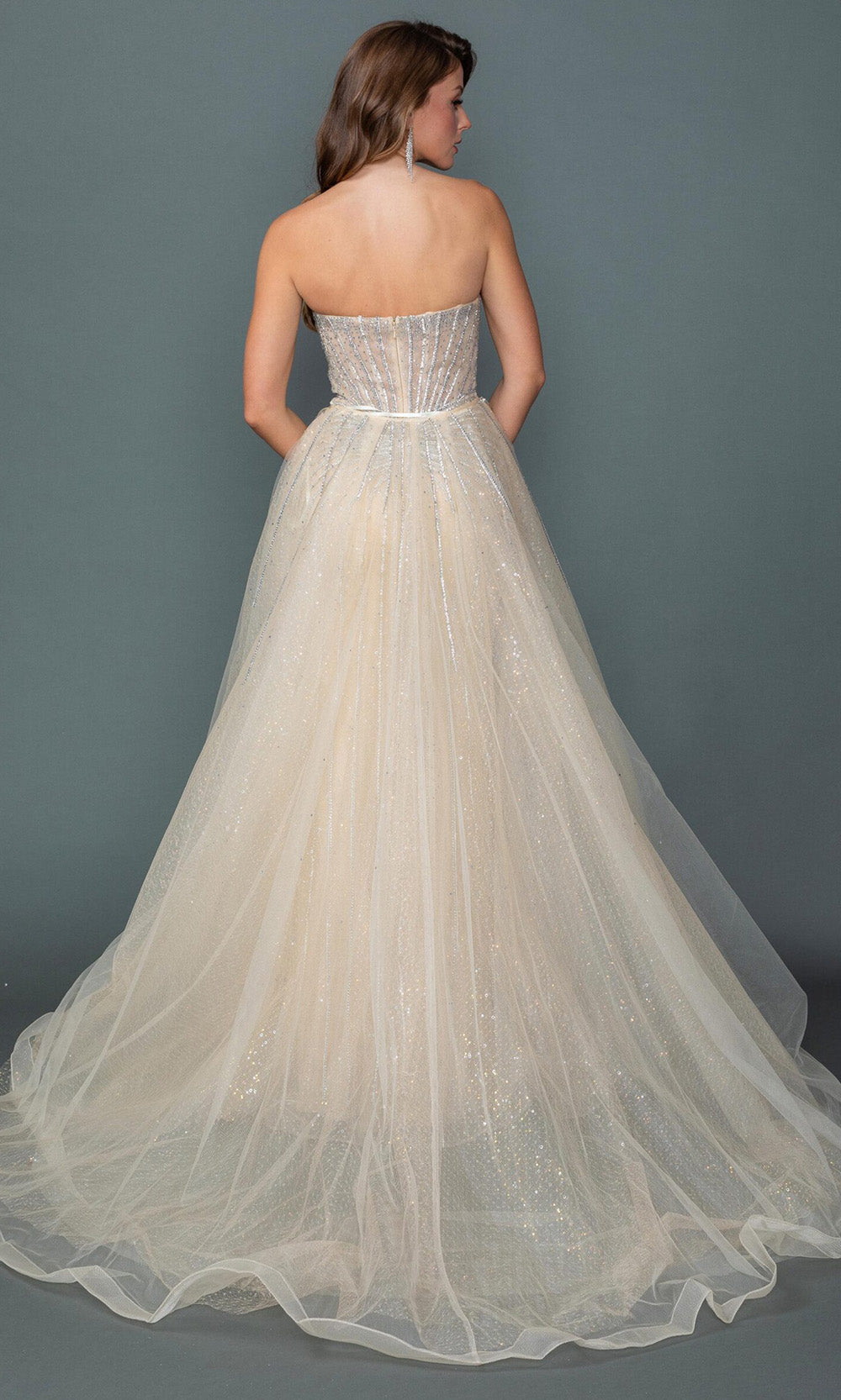 Dancing Queen 4607 - Strapless Embellished Gown with Overskirt Formal Gowns in Champagne 