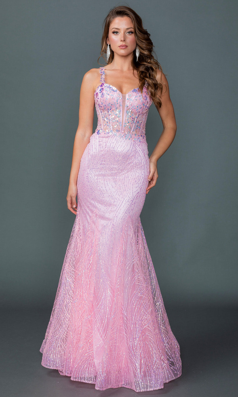 Dancing Queen 4609 - Embellished Sleeveless Mermaid Long Gown Prom Dresses in Pink 