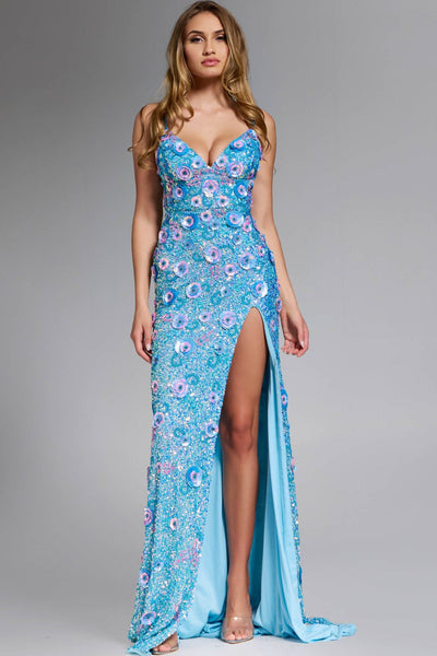 Jovani 46097 - High Slit Allover Sequin Prom Dress Prom Dresses in Blue and Multi