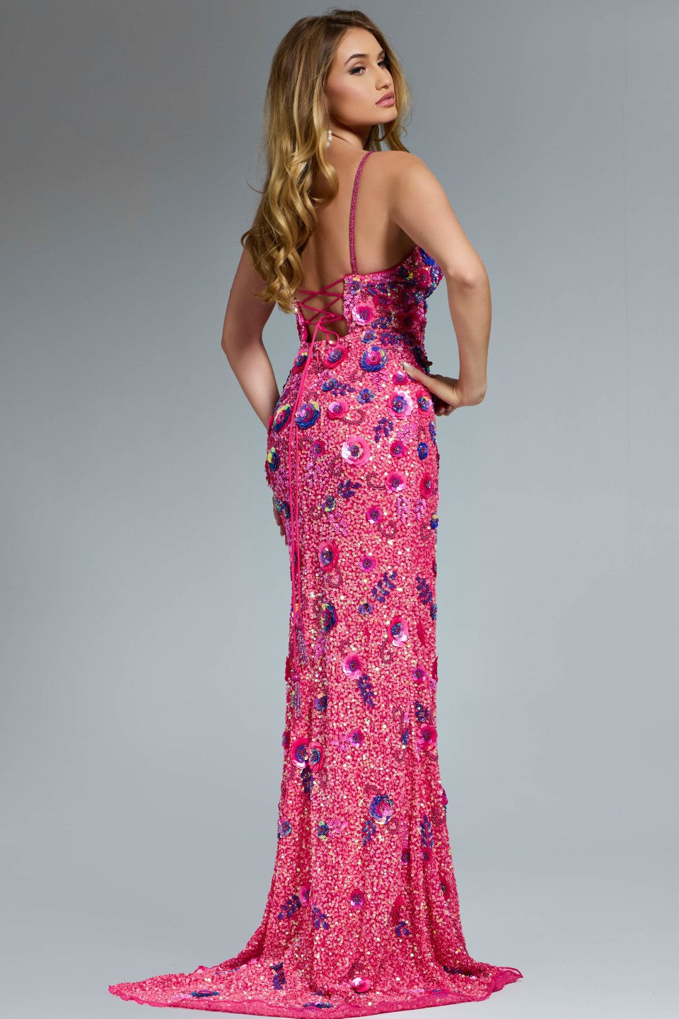 Jovani 46097 - High Slit Allover Sequin Prom Dress Prom Dresses in Pink and Multi