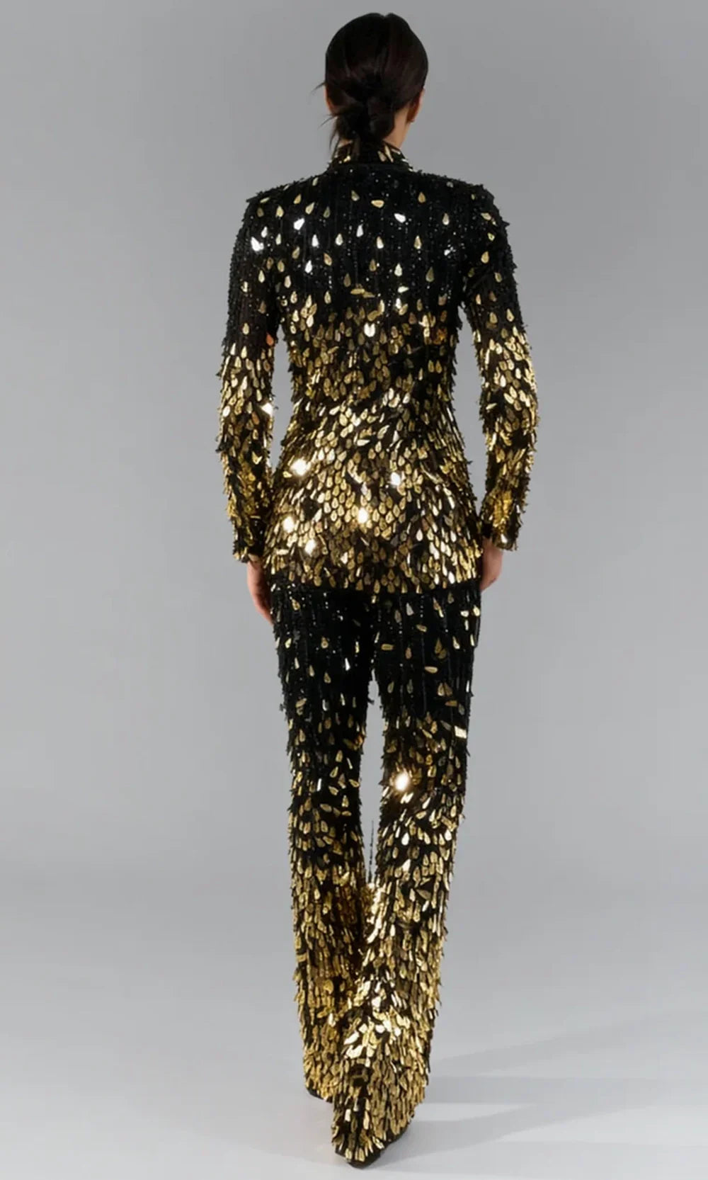 Jovani 46103 - Plunging Long Sleeve Pantsuit Formal Pantsuits  in Black Gold 