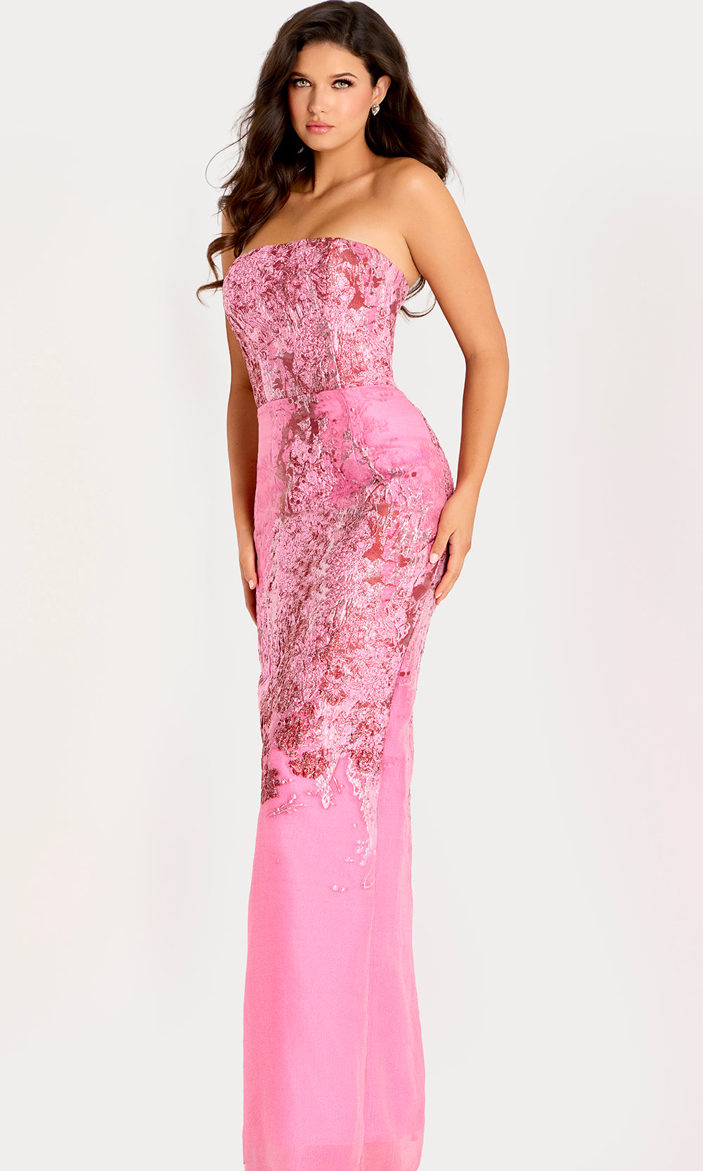 Jovani 46258 - Brocade Straight Neckline Gown with Back Slit