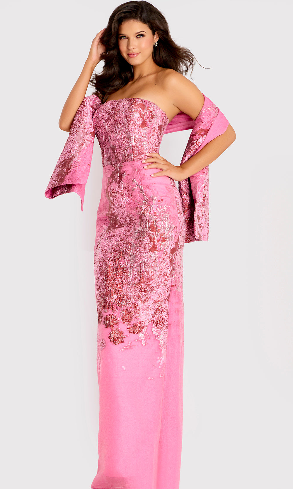 Jovani 46258 - Brocade Straight Neckline Gown with Back Slit