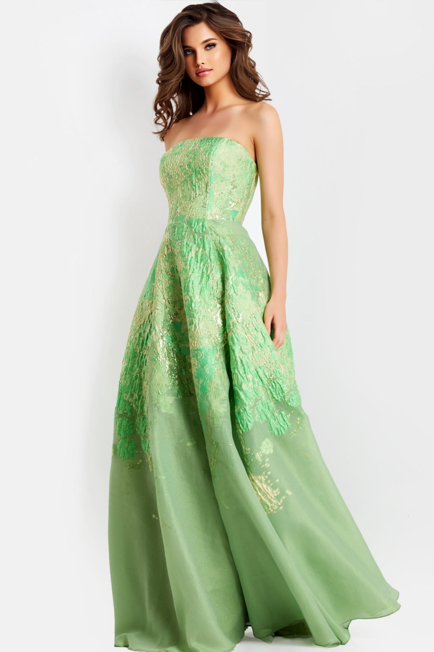 Jovani 46260 - Textured Straight Neckline Evening Gown Prom Dresses in In Green