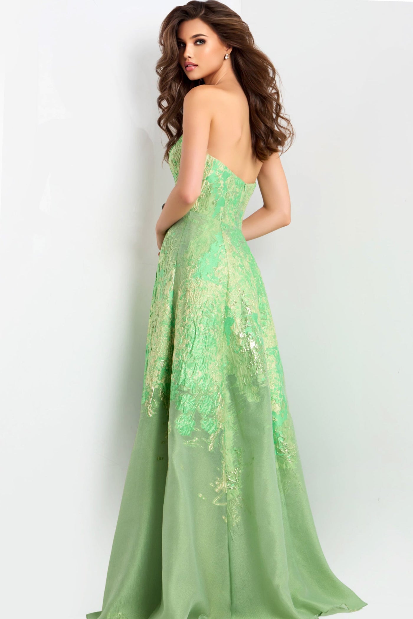 Jovani 46260 - Textured Straight Neckline Evening Gown Prom Dresses in In Green
