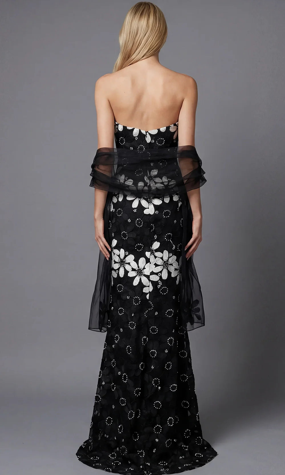 Jovani 46261 - Long Strapless Floral Embroidered Gown Prom Dresses  in Black White