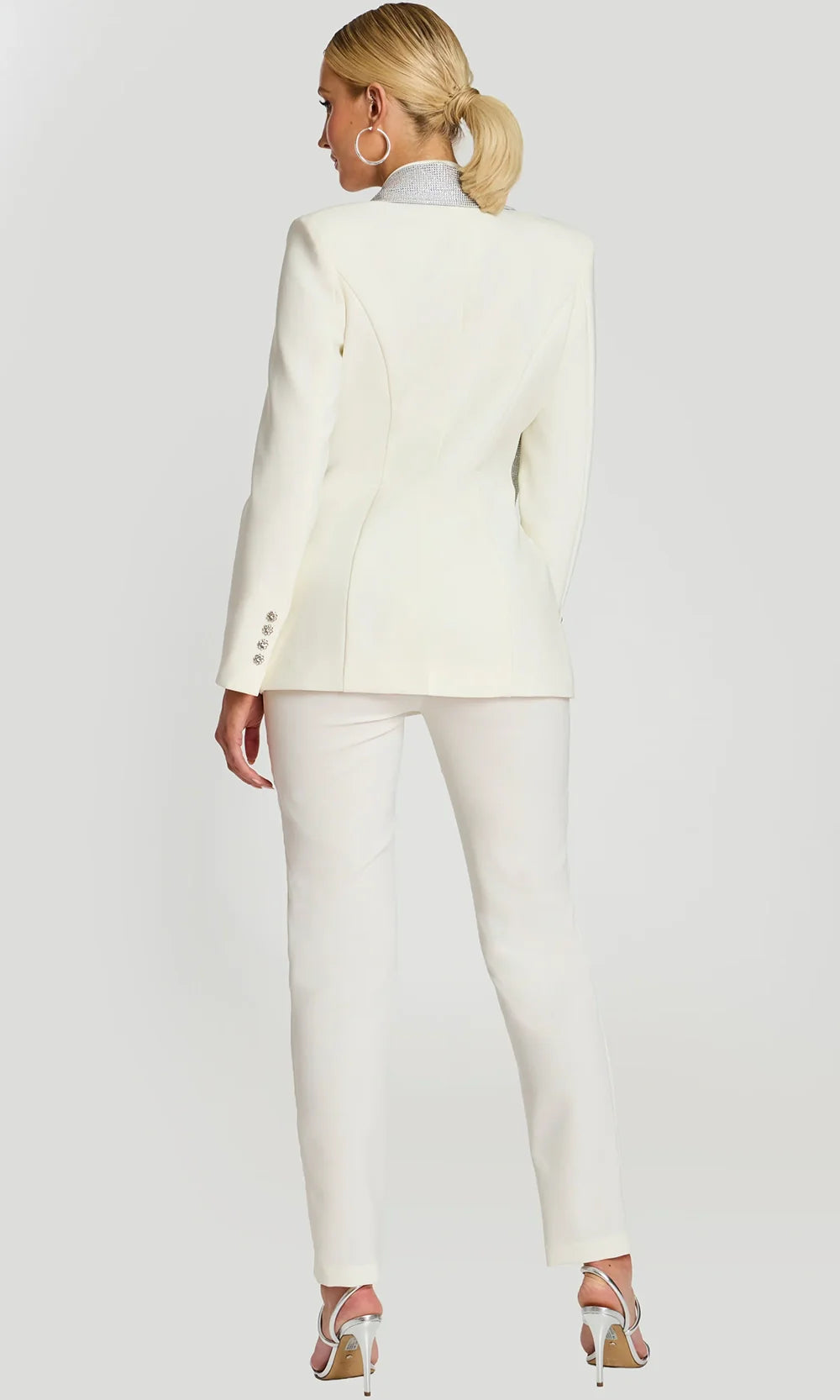 Jovani 46267 - Long Sleeve Fitted Pantsuit with Rhinestone Buttons Formal Pantsuits  in Off White