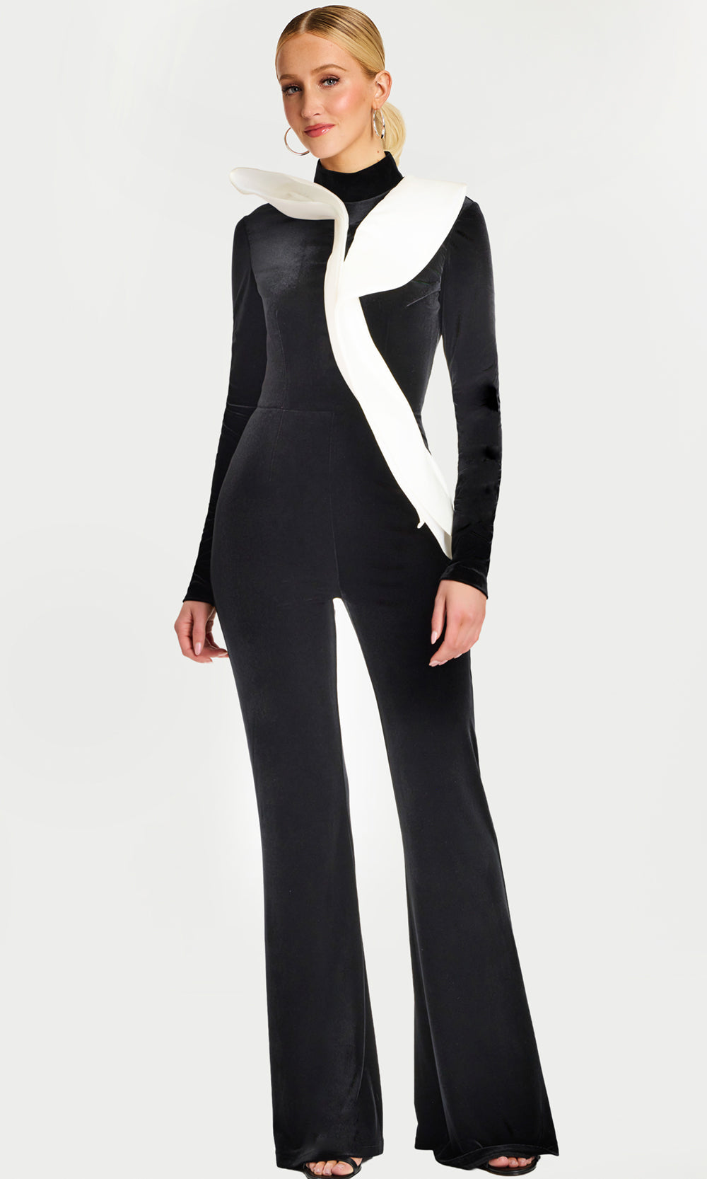 Jovani 46282 - High Neck Flared Two Tone Jumpsuit Formal Pantsuits  in Black White