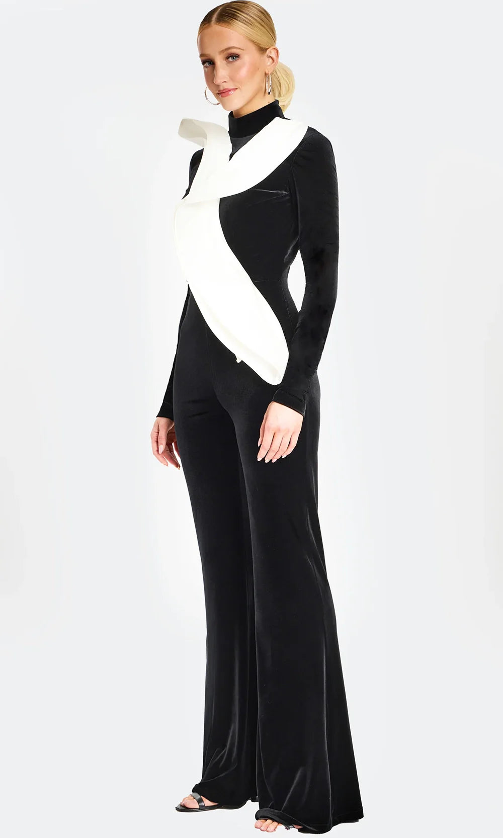Jovani 46282 - High Neck Flared Two Tone Jumpsuit Formal Pantsuits  in Black White