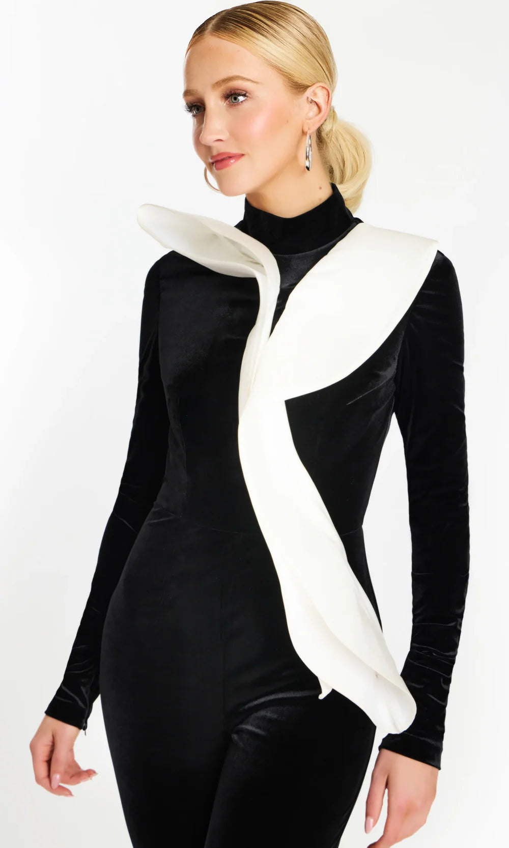 Jovani 46282 - High Neck Flared Two Tone Jumpsuit Formal Pantsuits  in Black White