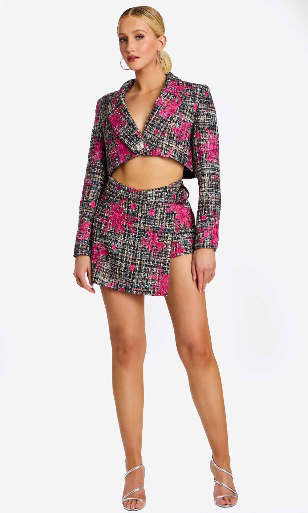 Jovani 46305 - Cropped Blazer V-Neck Tweed Mini Dress Cocktail Dresses  in Print  