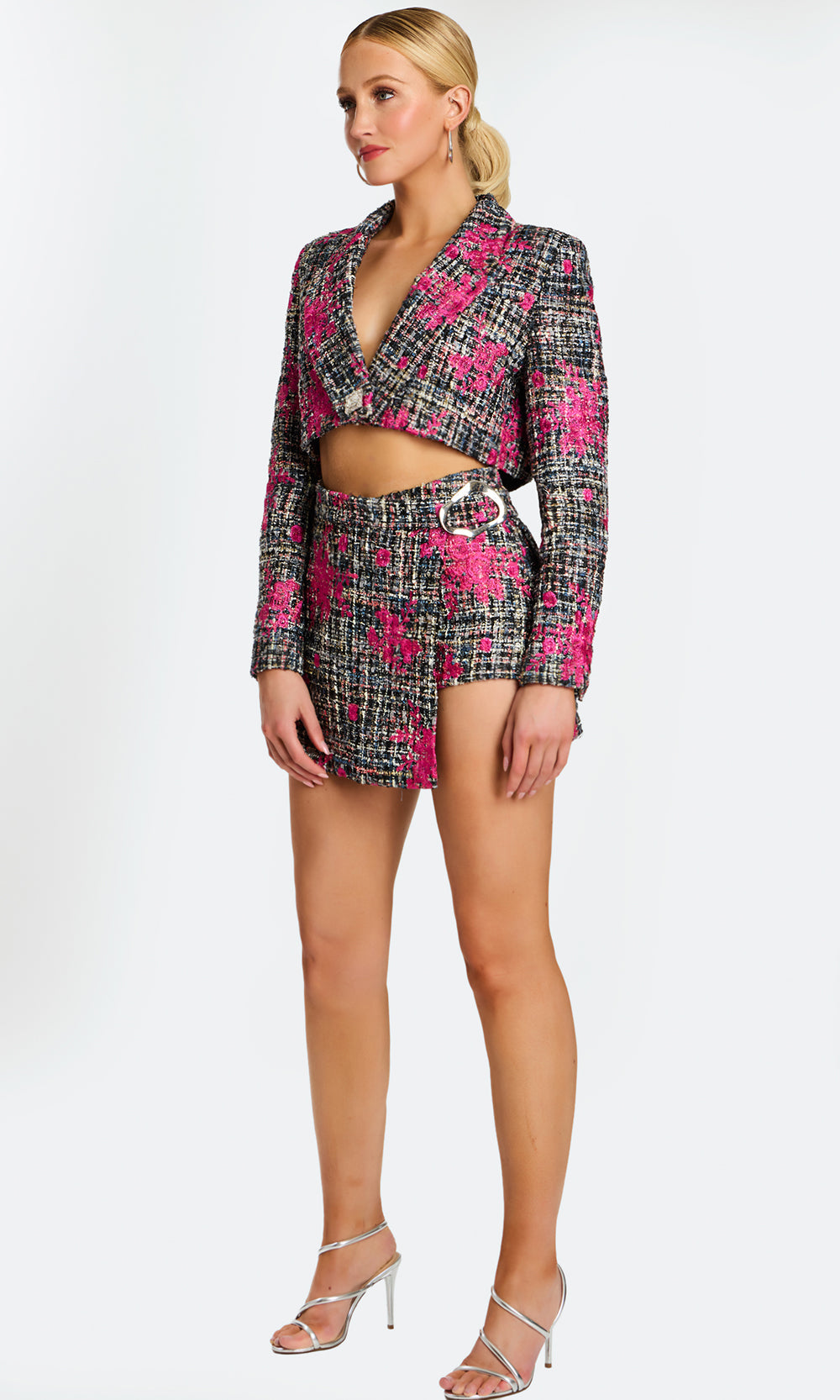 Jovani 46305 - Cropped Blazer V-Neck Tweed Mini Dress Cocktail Dresses  in Print  