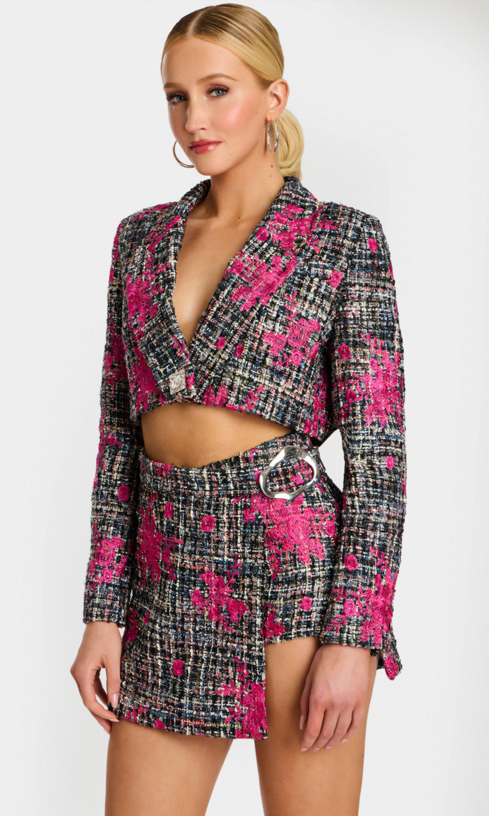 Jovani 46305 - Cropped Blazer V-Neck Tweed Mini Dress Cocktail Dresses  in Print  