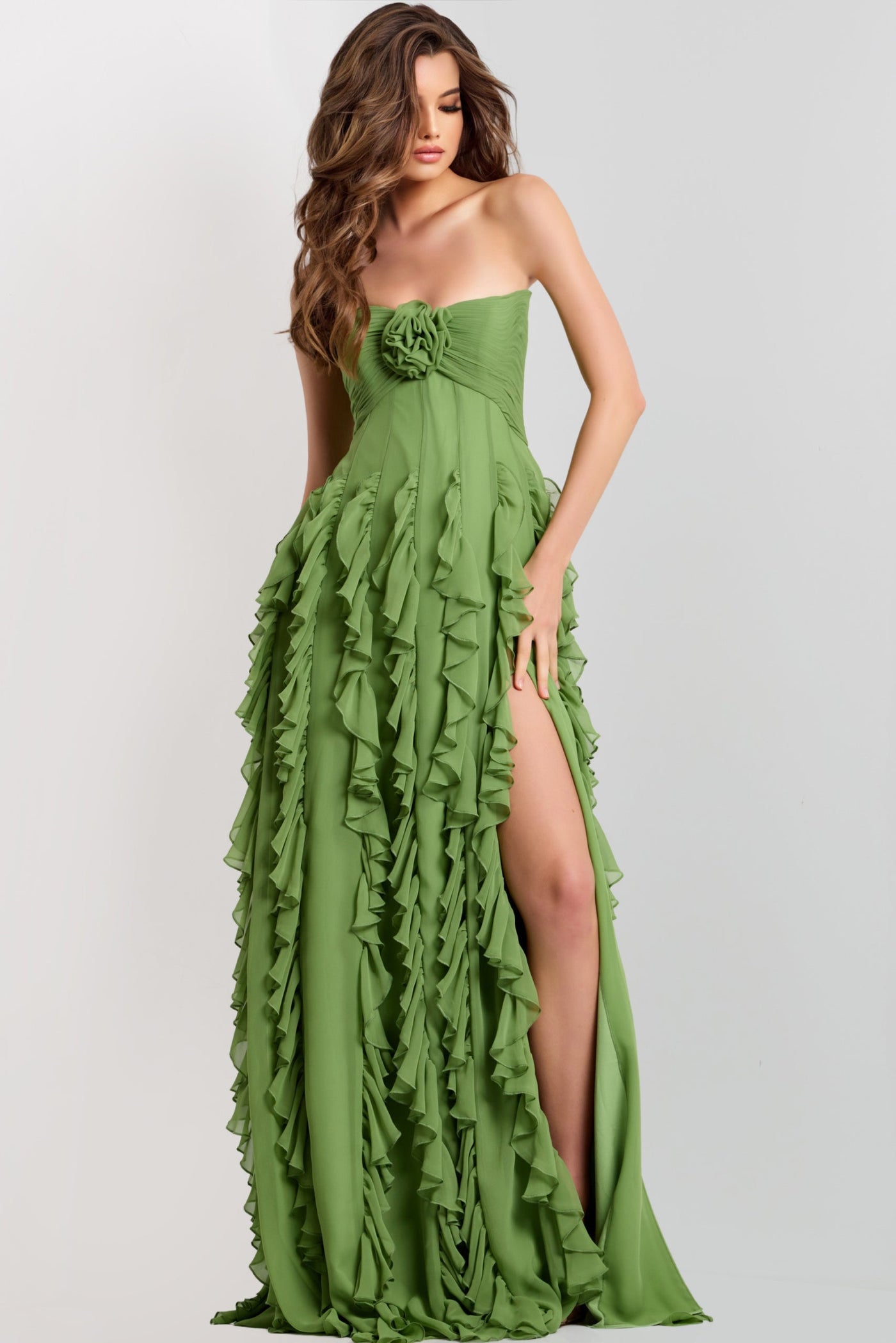 Jovani 46379 - Sweetheart Chiffon Gown with Ruffles Prom Dresses in In Green