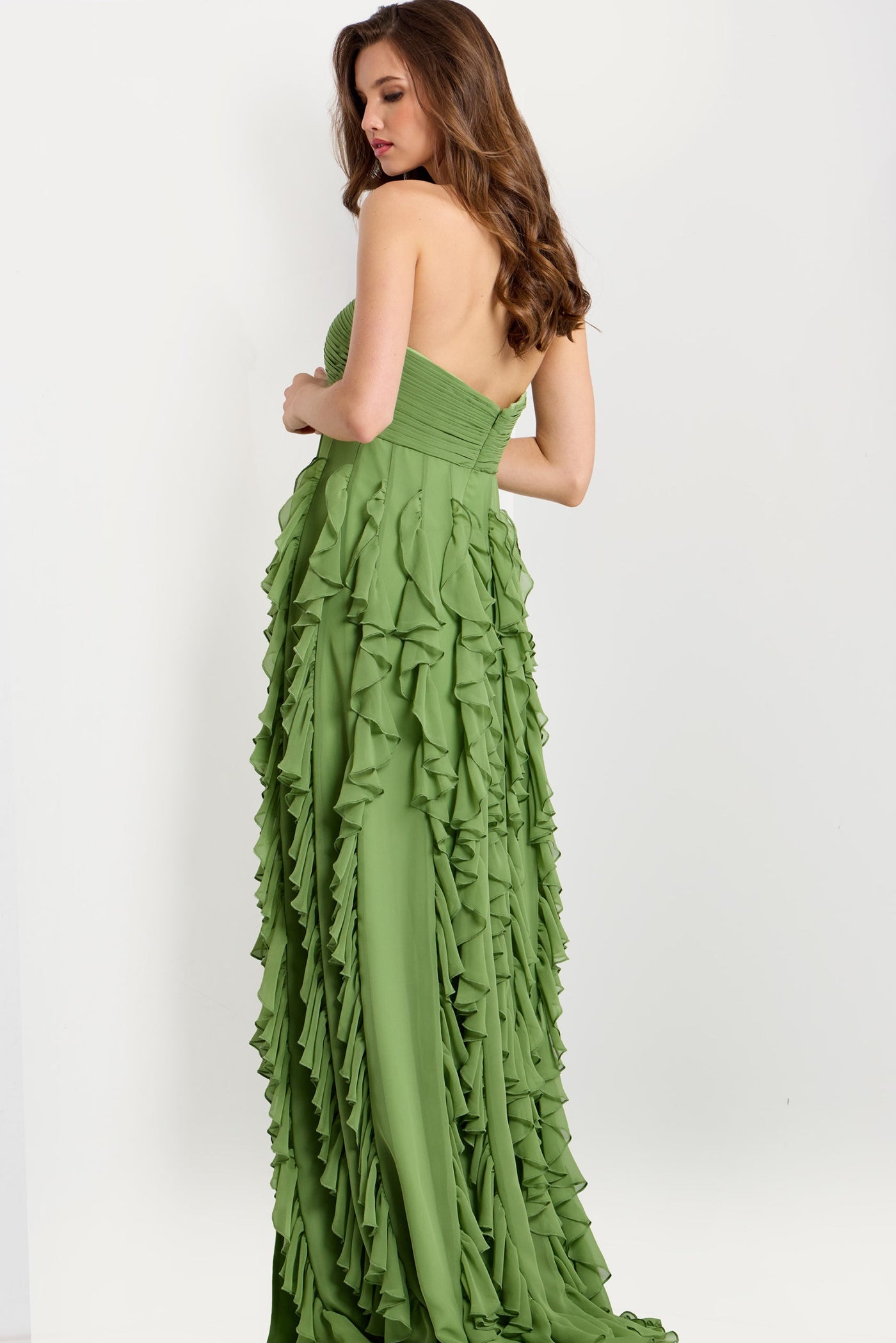 Jovani 46379 - Sweetheart Chiffon Gown with Ruffles Prom Dresses in In Green
