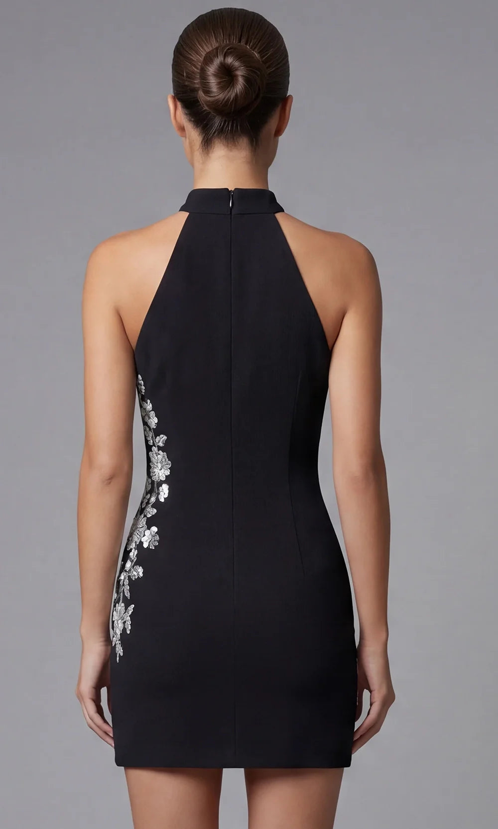Jovani 46402 - Fitted Halter Crepe Dress with Appliques Cocktail Dresses  in Black  