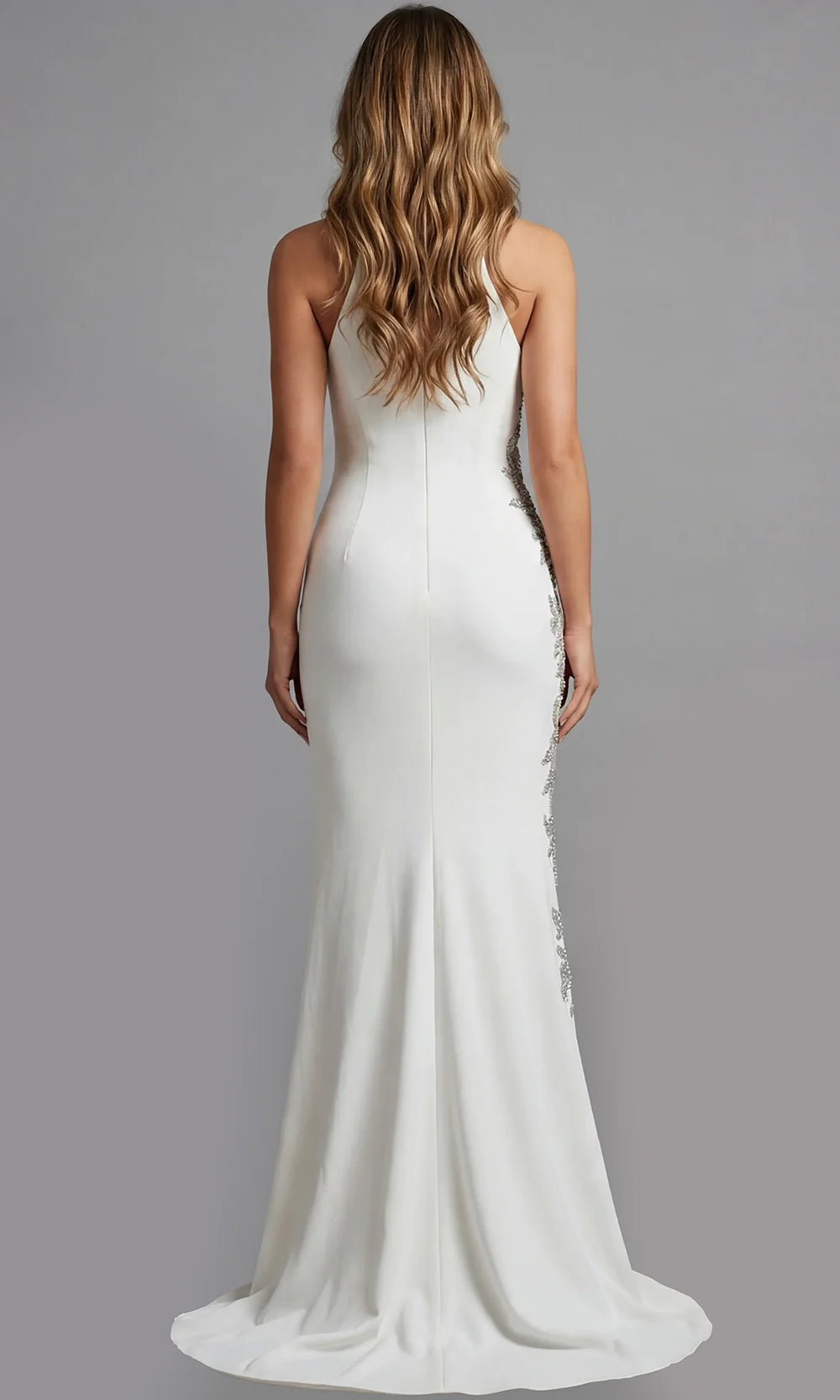 Jovani 46403 - High Halter Embellished Crepe Fitted Gown Bridal Dresses  in Off White