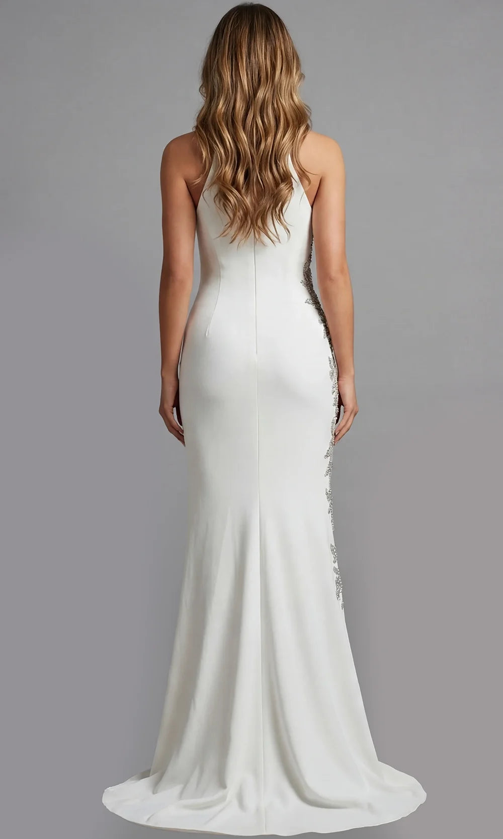 Jovani 46403 - Beaded Floral Halter Neck Evening Gown Special Occasion Dress In Off White