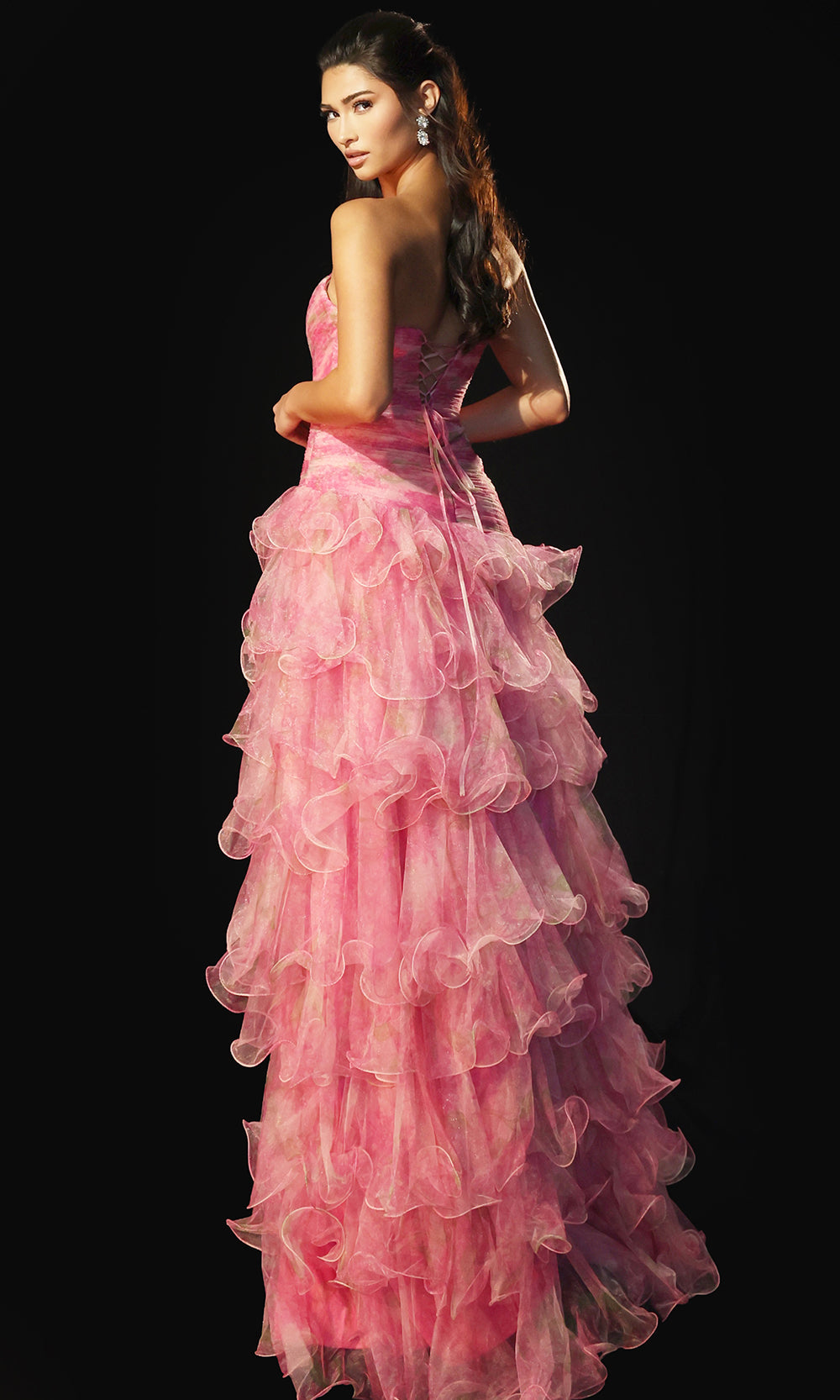 Jovani 46408 - Floral Print Strapless Ruffle Dress Prom Dresses