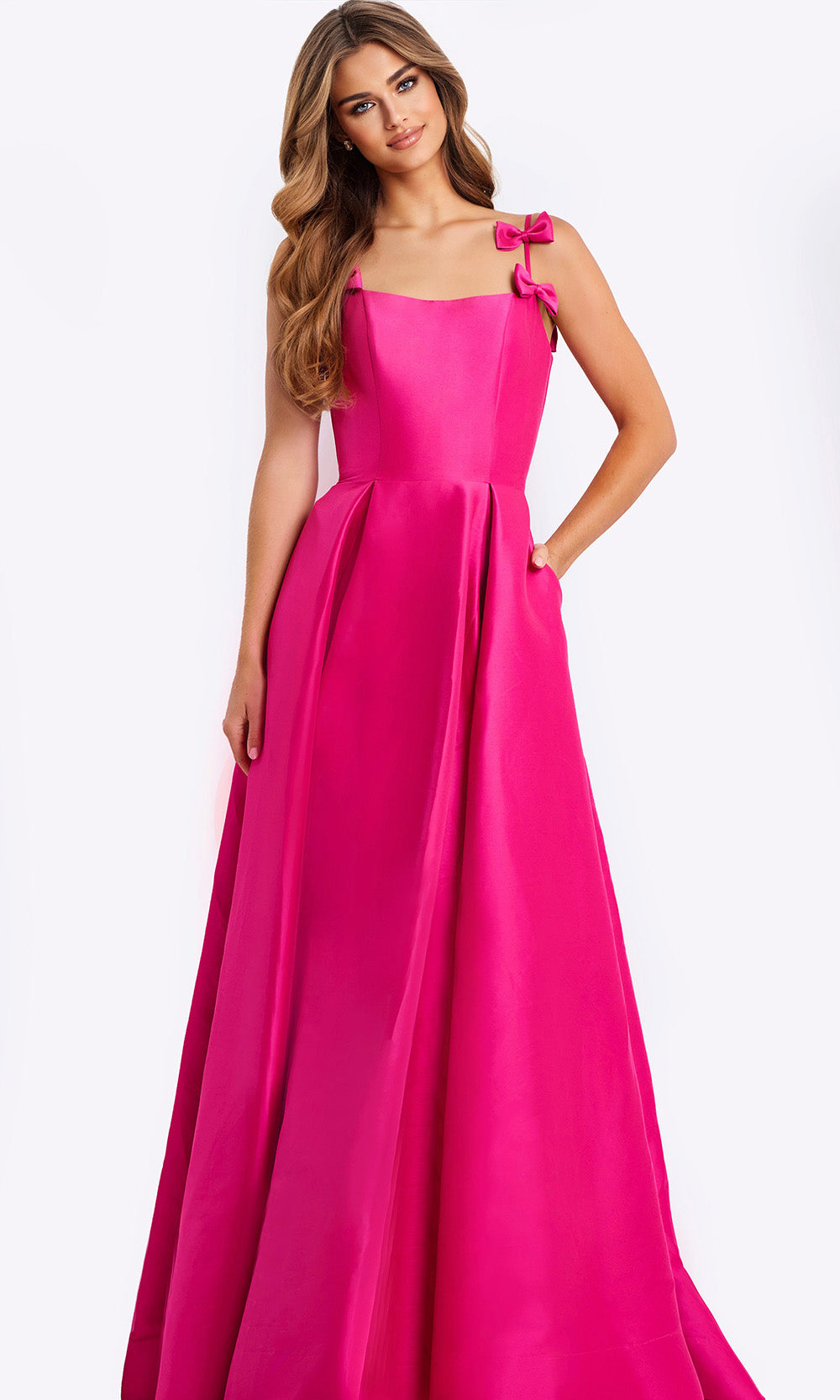Jovani 46468 - Pleated Skirt Scoop Satin Gown Prom Dresses