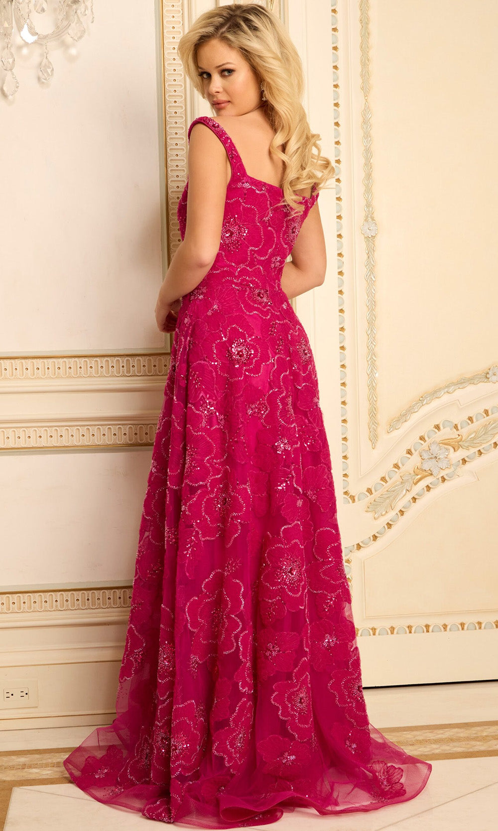 Jovani 46471 - Embroidered Floral A-Line Prom Gown