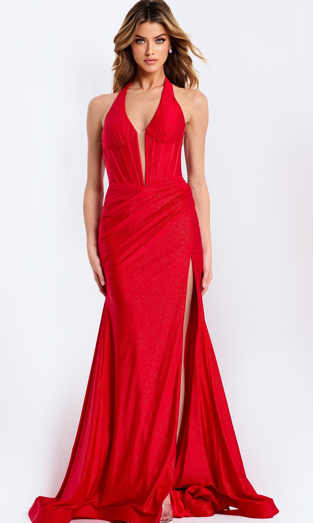 Jovani 46489 - Corset Bodice Halter Fitted Gown Prom Dresses