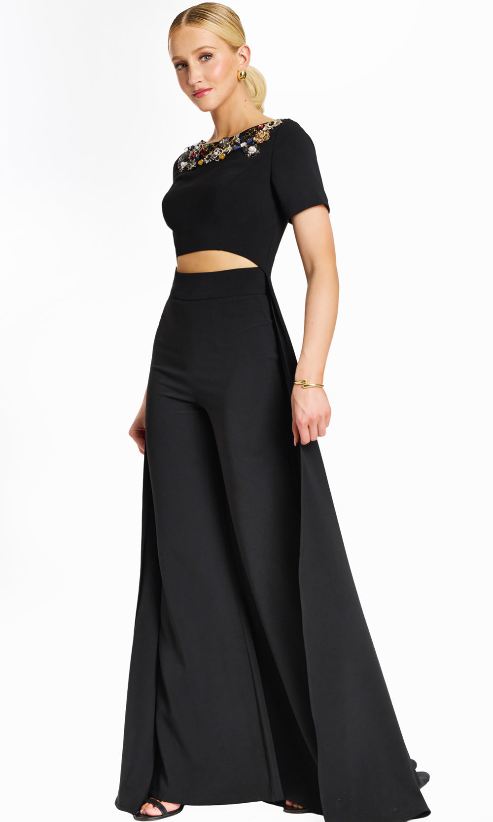 Jovani 46505 - Wide Leg Bateau Pantsuit with Multicolor Beading Formal Pantsuits  in Black  