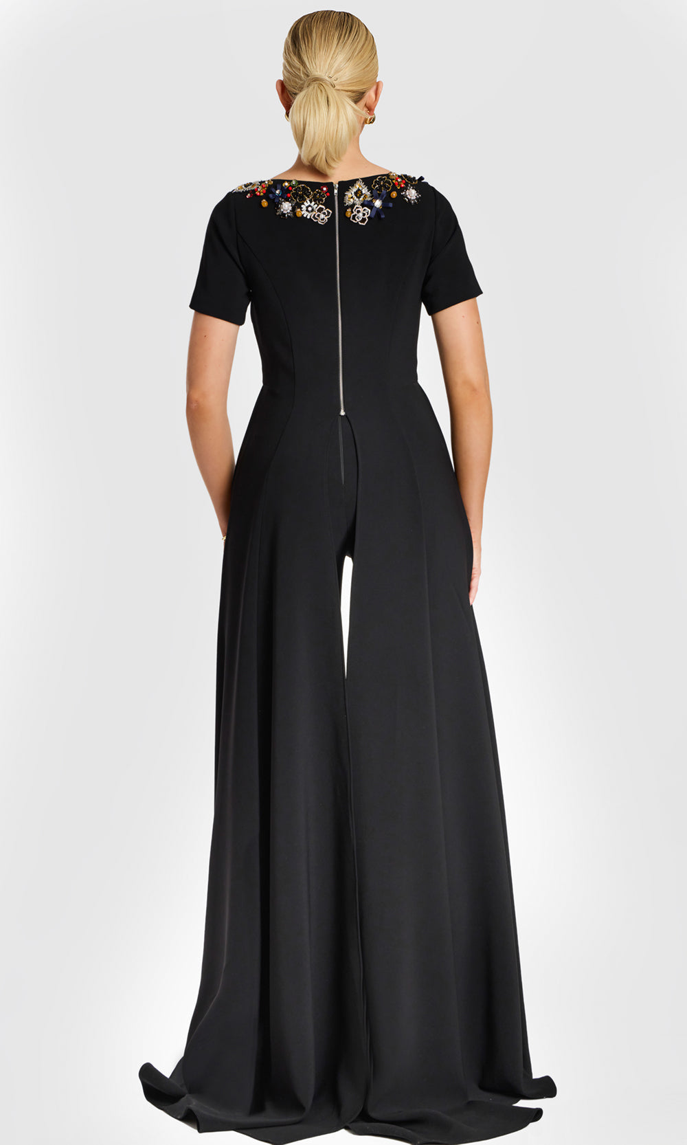 Jovani 46505 - Wide Leg Bateau Pantsuit with Multicolor Beading Formal Pantsuits  in Black  
