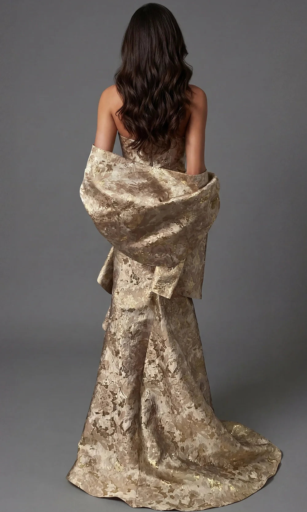 Jovani 46517 - Textured Brocade Straight Neckline Gown Mother Of The Bride Dresses  in Gold  