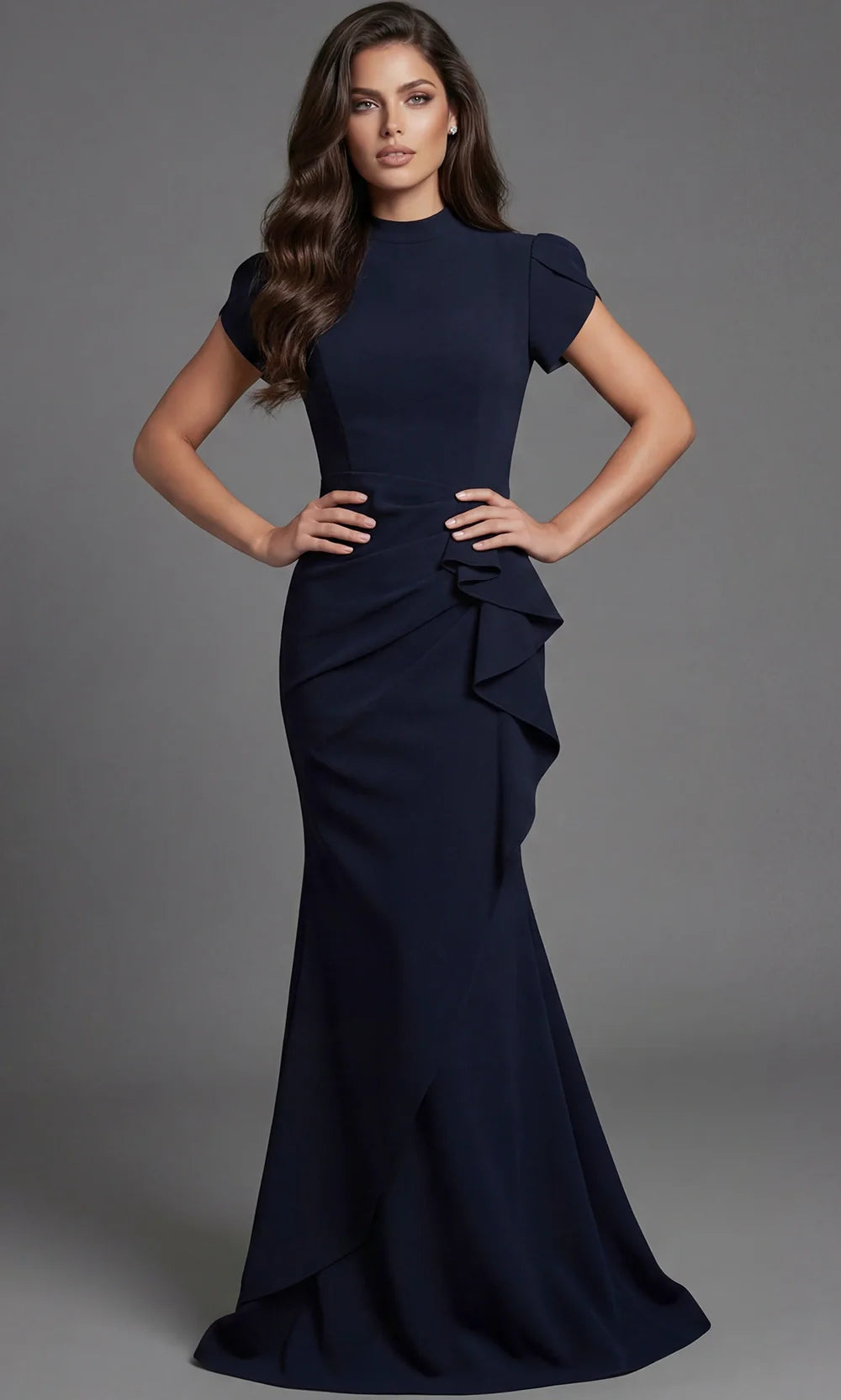 Jovani 46520 - Cap Sleeve Crepe Trumpet Gown Mother Of The Bride Dresses  in Black  