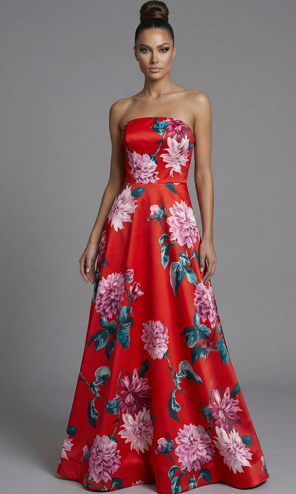 Jovani 46562 - Straight-Across Neckline Floral Long Gown Prom Dresses