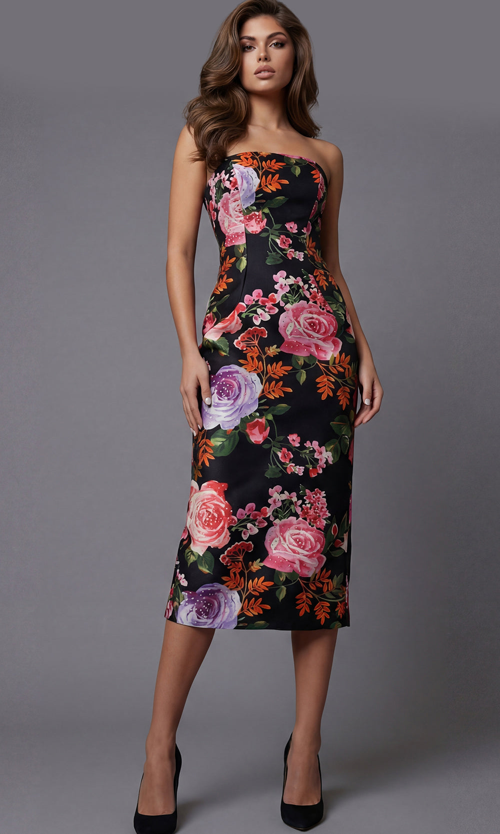 Jovani 46565 - Fitted Floral Tea-Length Dress Prom Dresses  in Print  