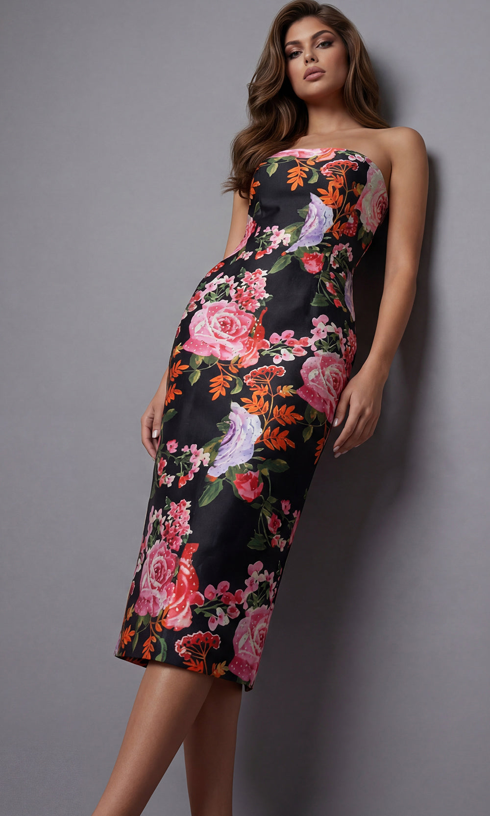 Jovani 46565 - Fitted Floral Tea-Length Dress Prom Dresses  in Print  