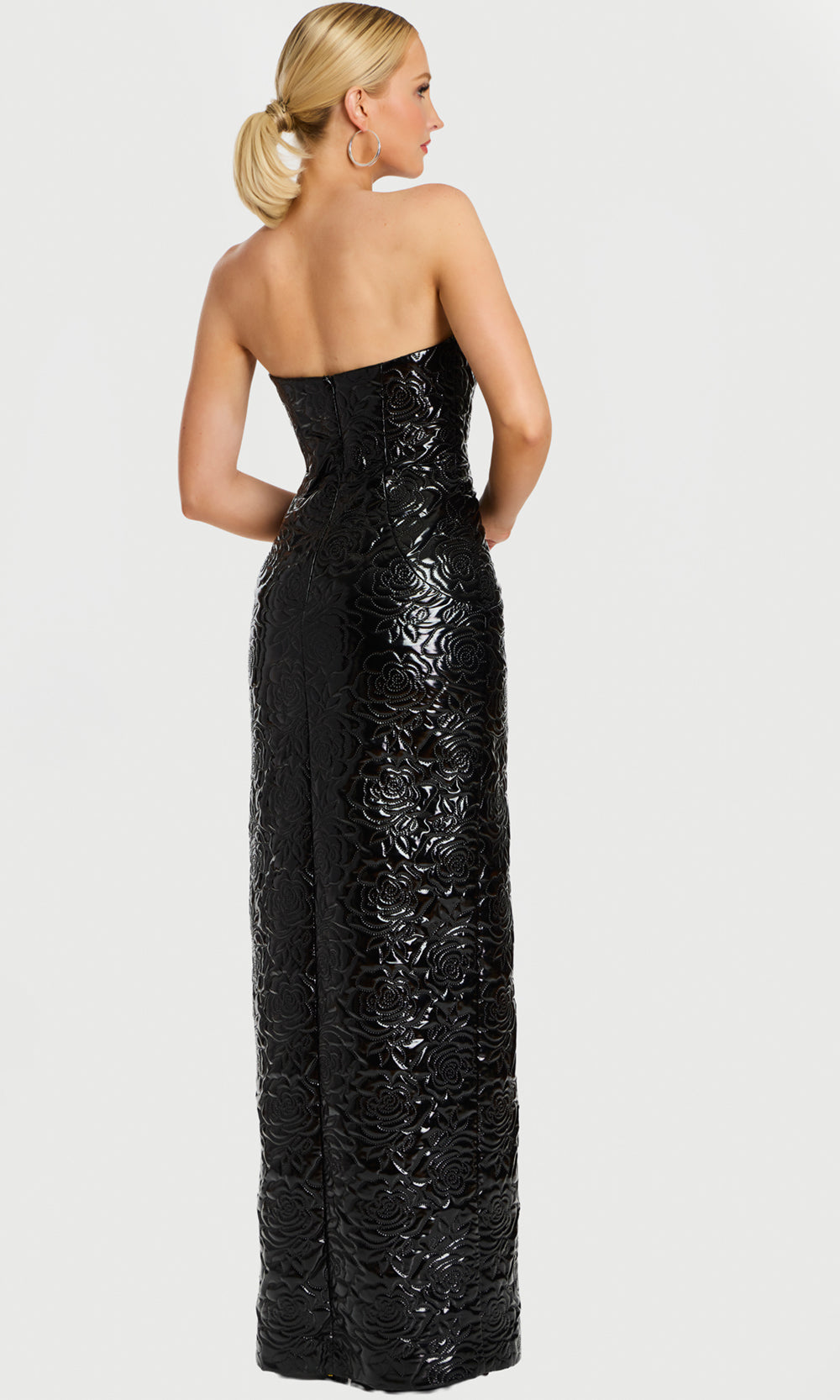 Jovani 46579 - Column Skirt Strapless Gown with Floral Texture Special Occasion Dress In Black