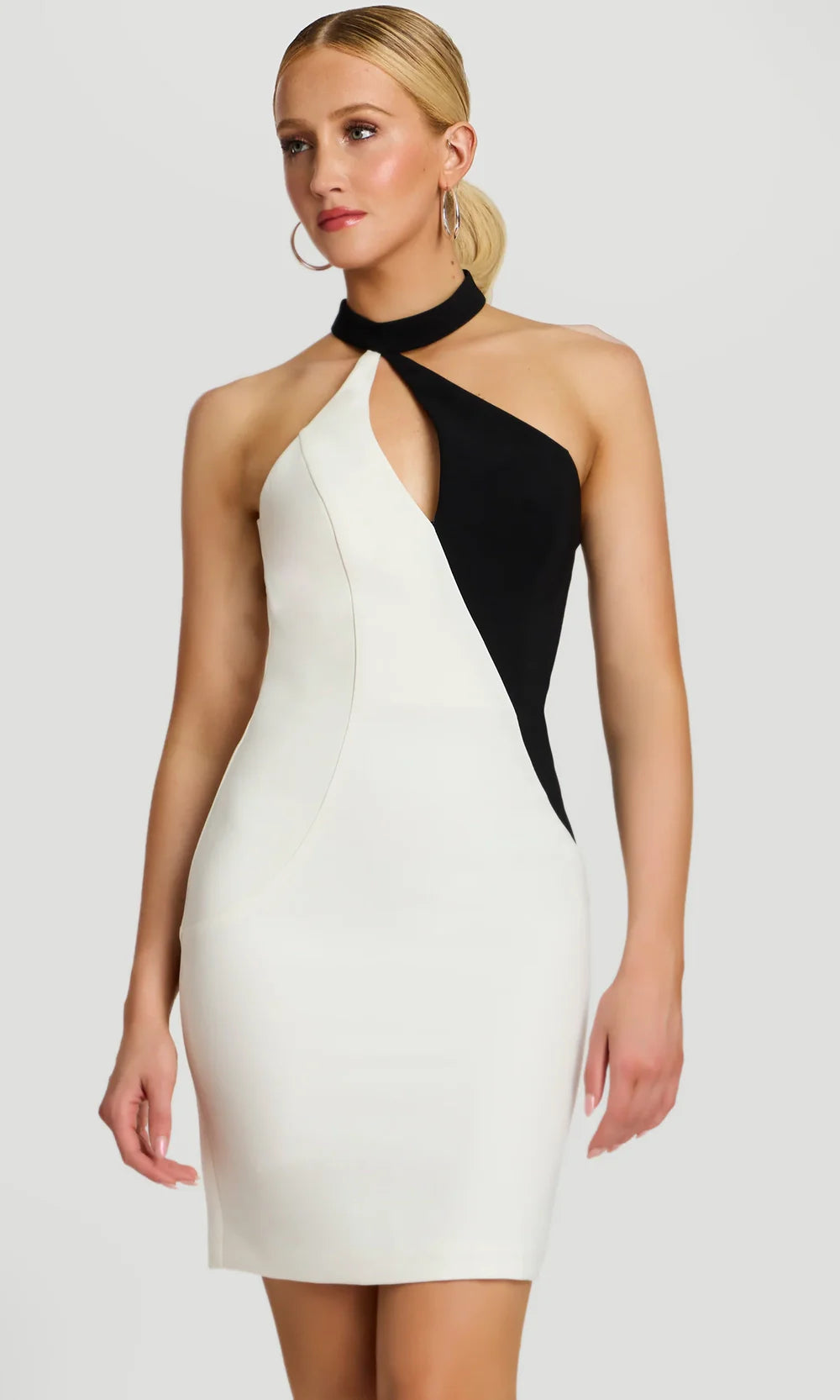 Jovani 46593 - Two Tone Keyhole Cutout Sheath Dress Prom Dresses  in Black White 