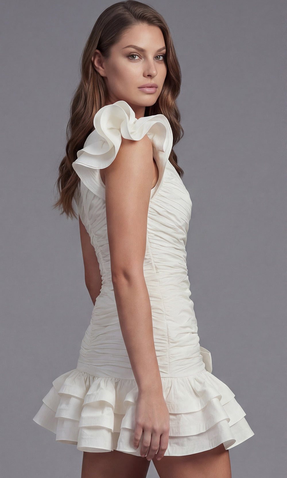 Jovani 47823 - One Shoulder Ruched Mini Dress Special Occasion Dress In White