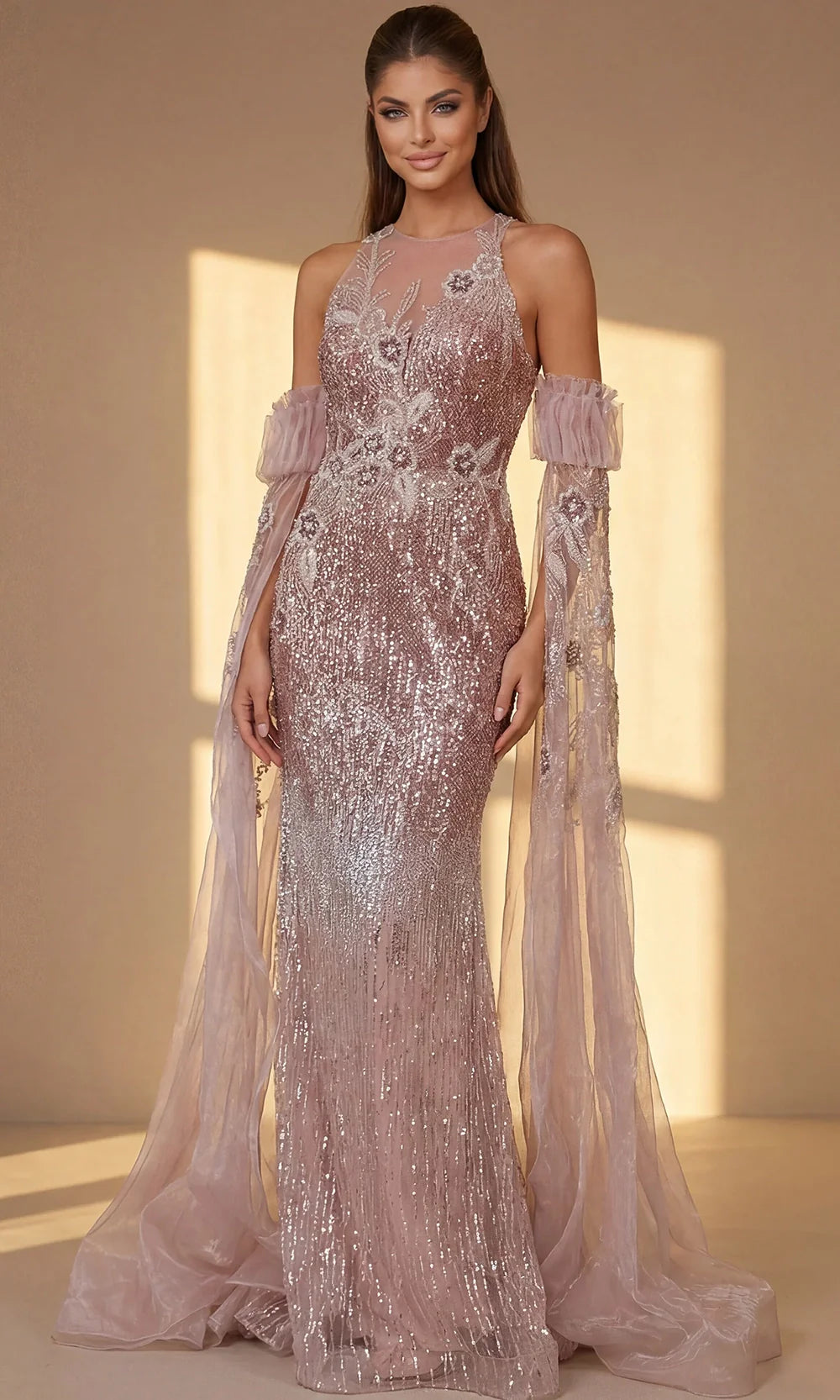 Jovani 46674 - Halter Neck Embellished Sheath Gown Mother Of The Bride Dresses  in Pink  
