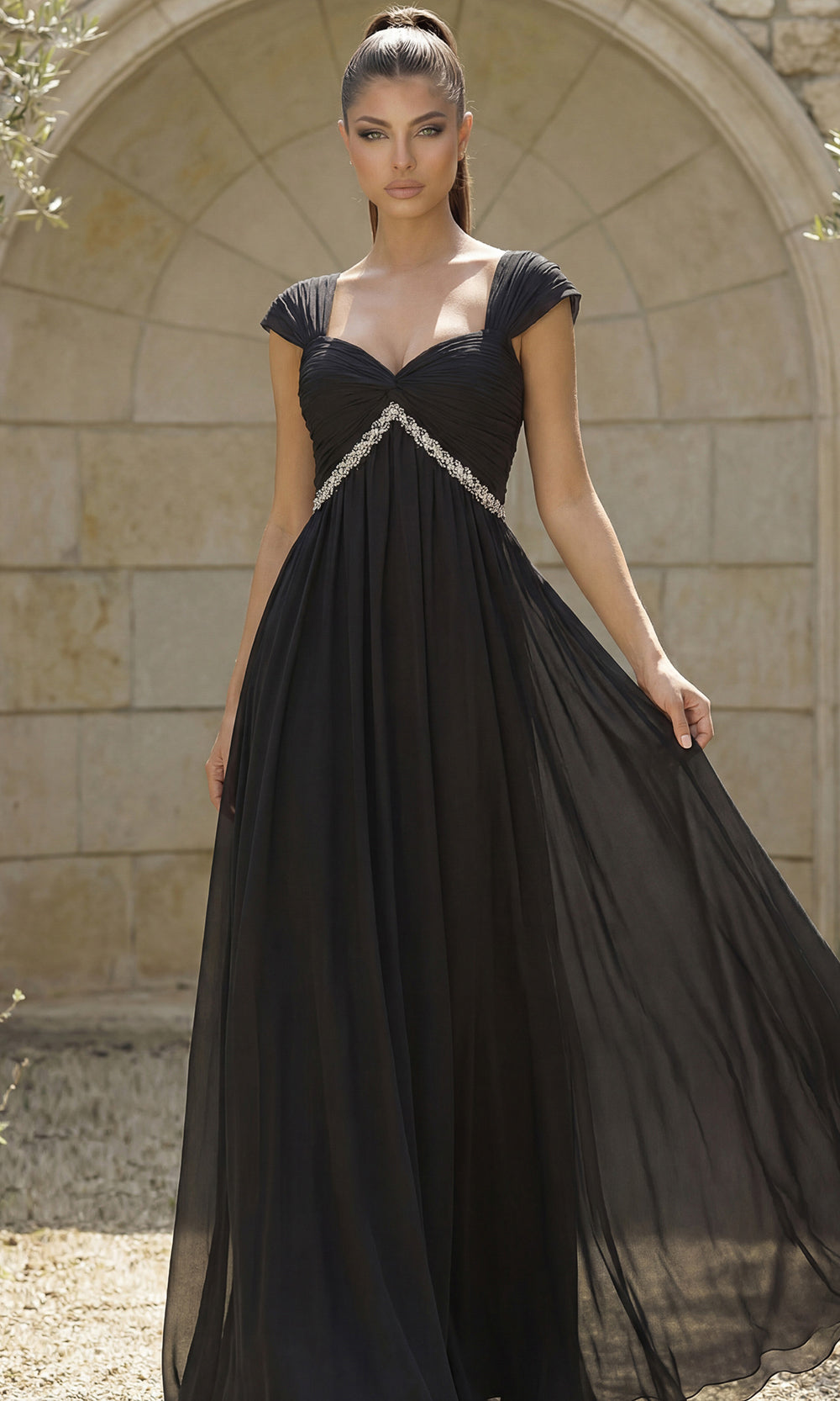 Jovani 46703 - Ruched Bodice A-Line Chiffon Gown Evening Dresses  in Black  
