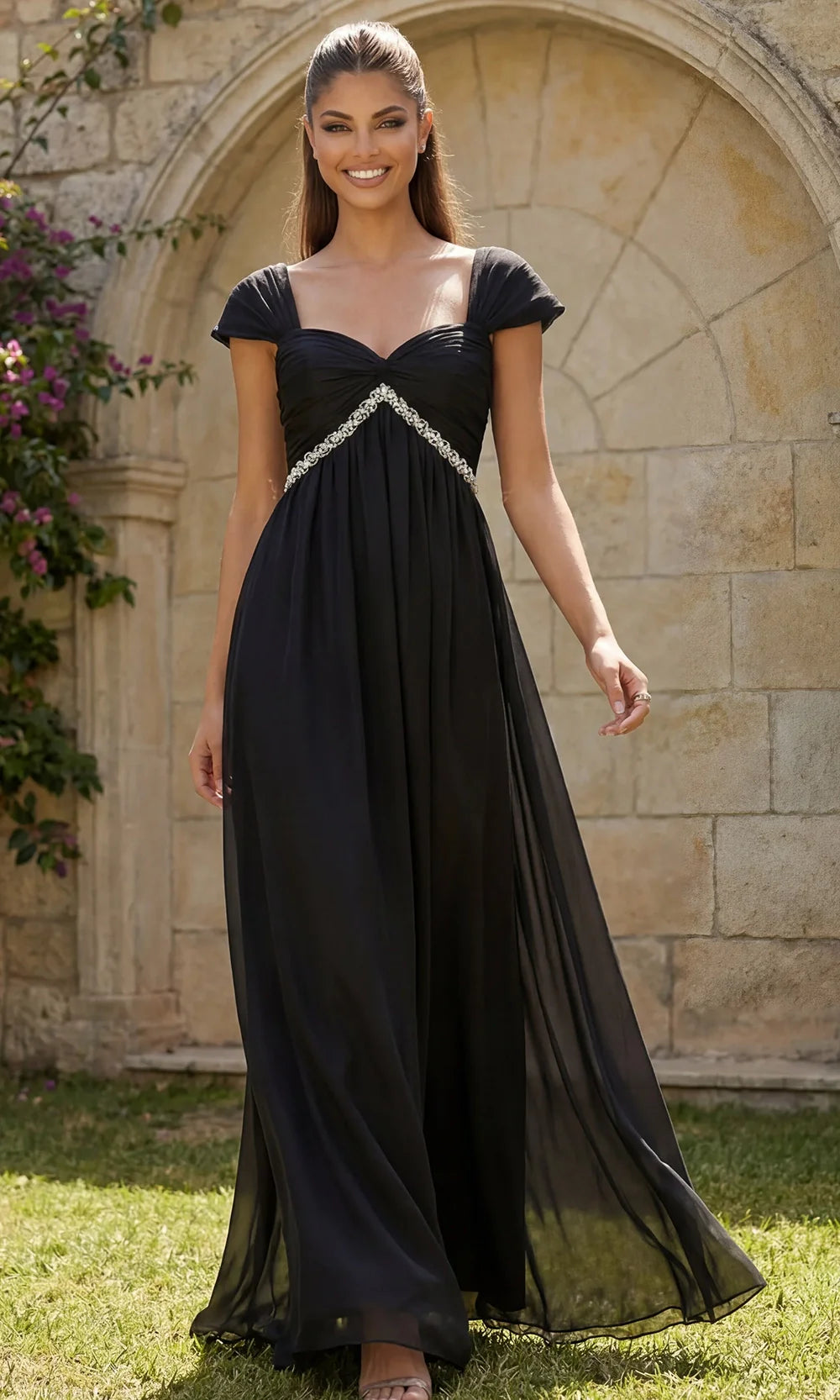 Jovani 46703 - Ruched Bodice A-Line Chiffon Gown Evening Dresses  in Black  