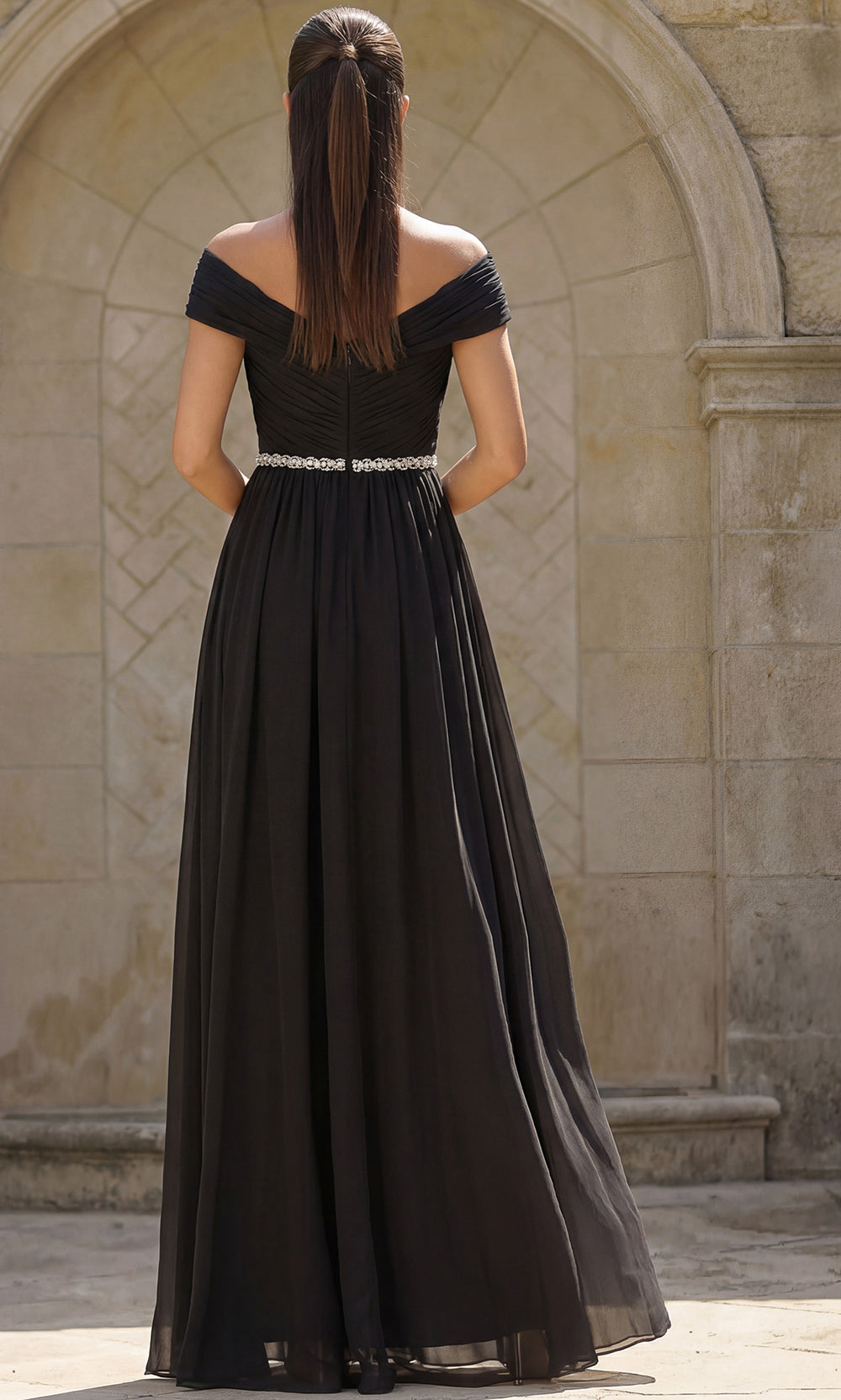Jovani 46703 - Off Shoulder Empire Waist Evening Gown Special Occasion Dress In Black