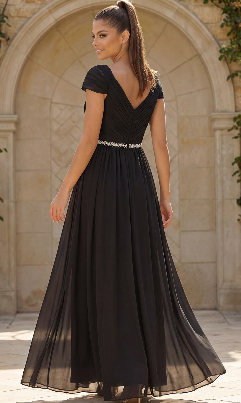 Jovani 46703 - Ruched Bodice A-Line Chiffon Gown Evening Dresses  in Black  