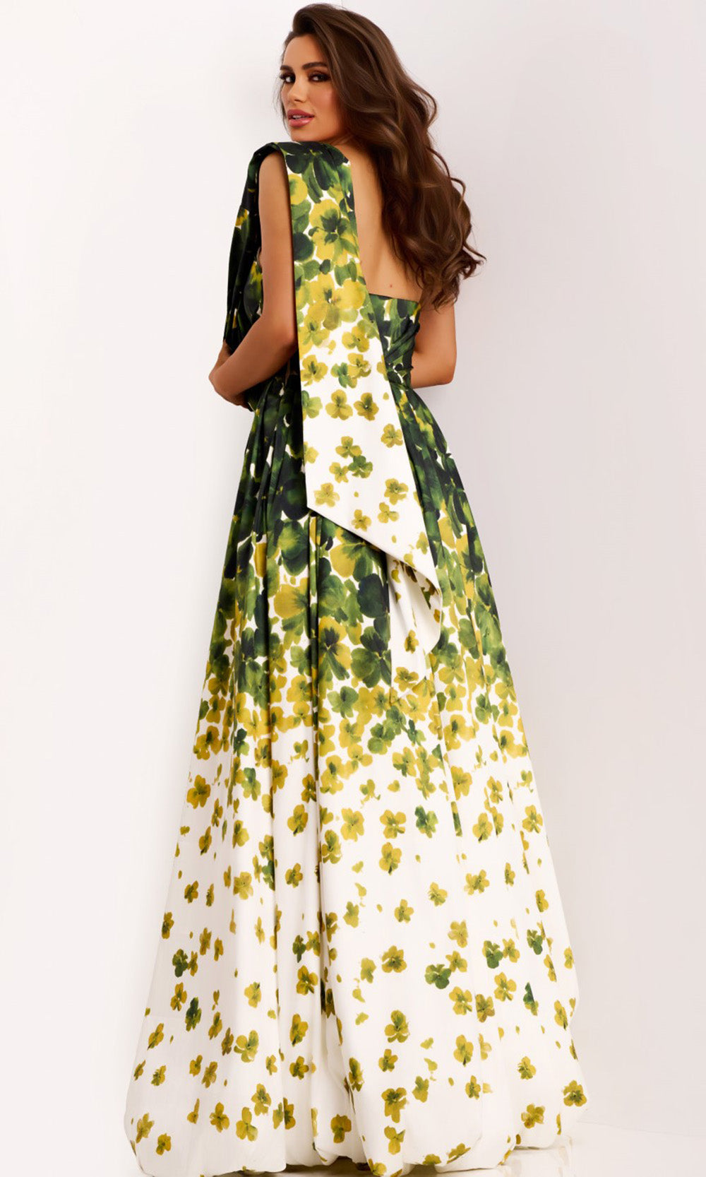Jovani 46723 - A-Line Floral Mikado Gown with Slit Formal Gowns