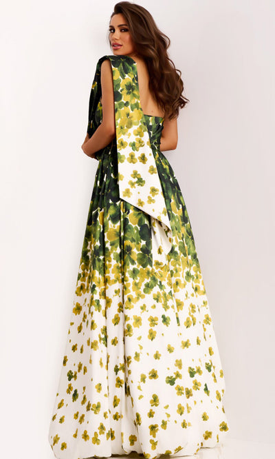 Jovani 46723 - A-Line Floral Mikado Gown with Slit Formal Gowns