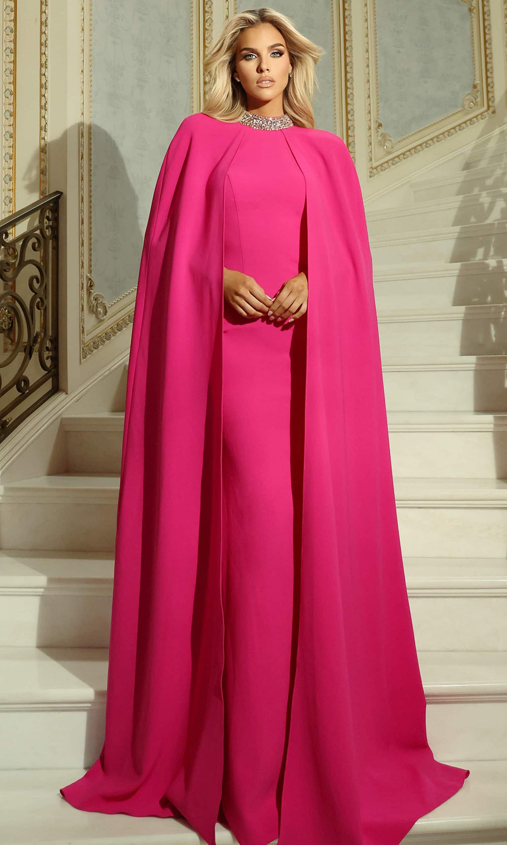 Jovani 46736 - Embellished High Neck Crepe Gown