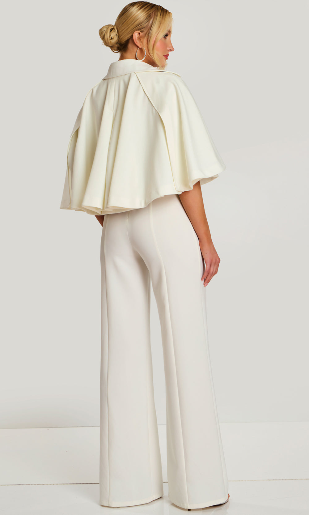 Jovani 46781 - Notched Neck Strapless Jumpsuit with Cape Formal Pantsuits  in Ivory  