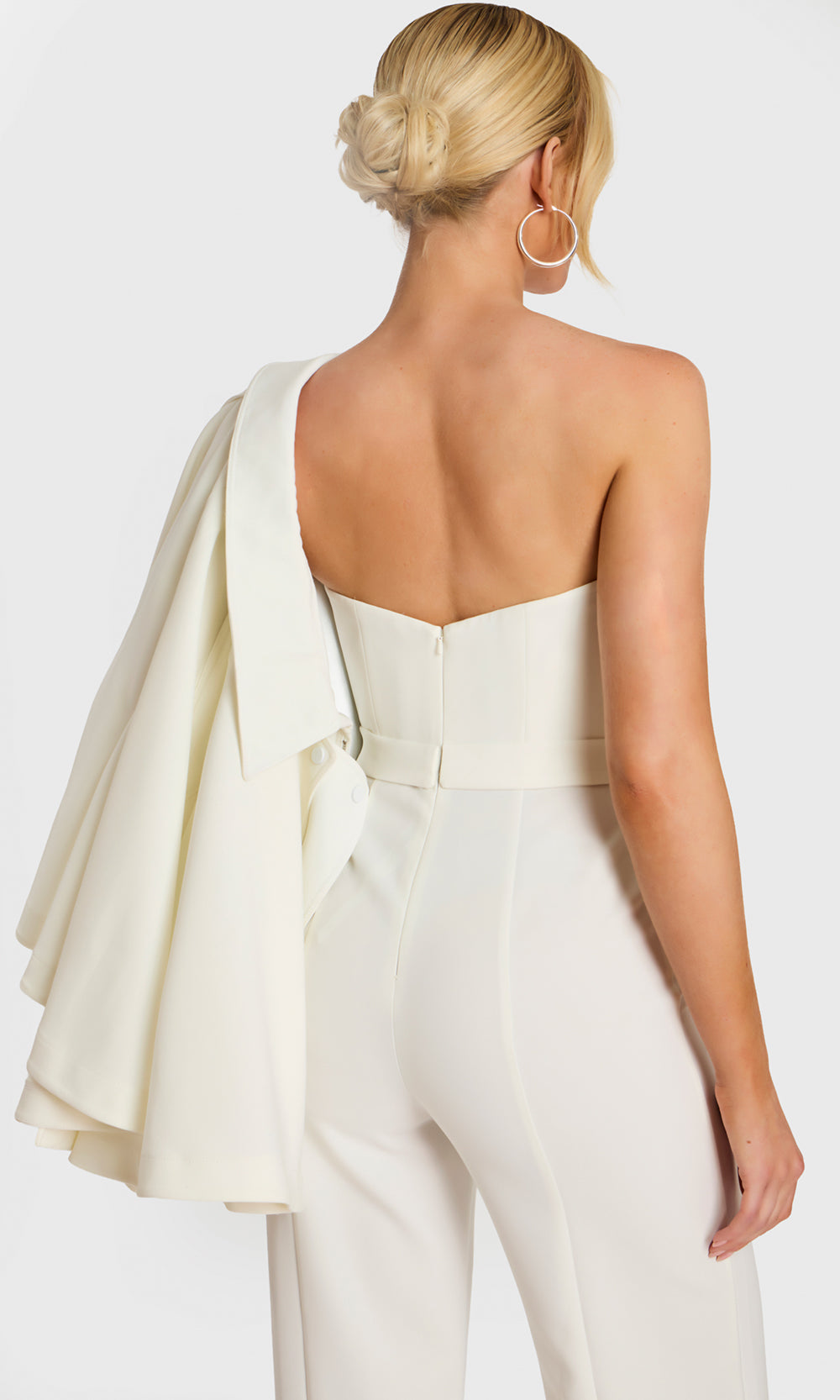 Jovani 46781 - Notched Neck Strapless Jumpsuit with Cape Formal Pantsuits  in Ivory  