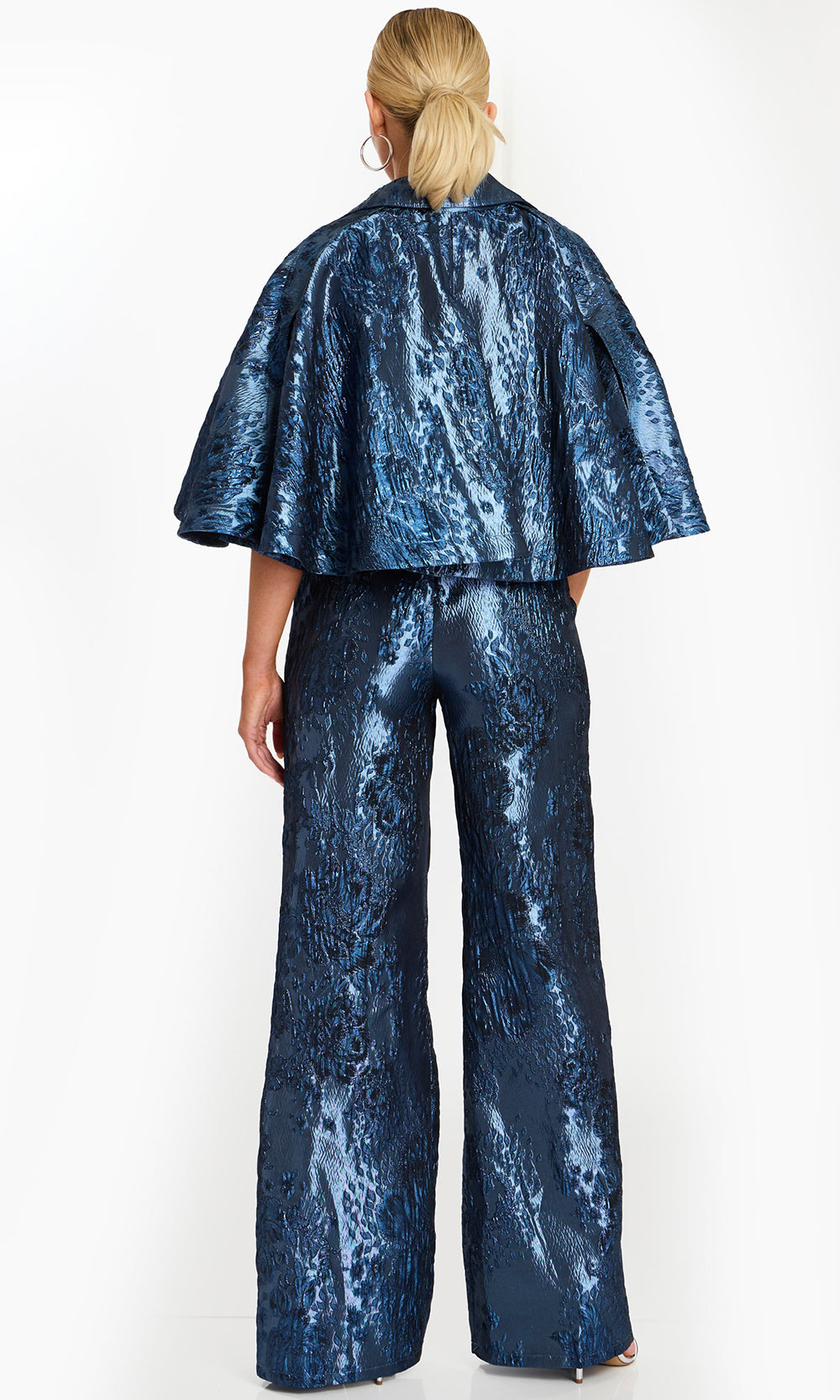 Jovani 46782 - Notched Neck Pantsuit with Cropped Cape Formal Pantsuits  in Blue  