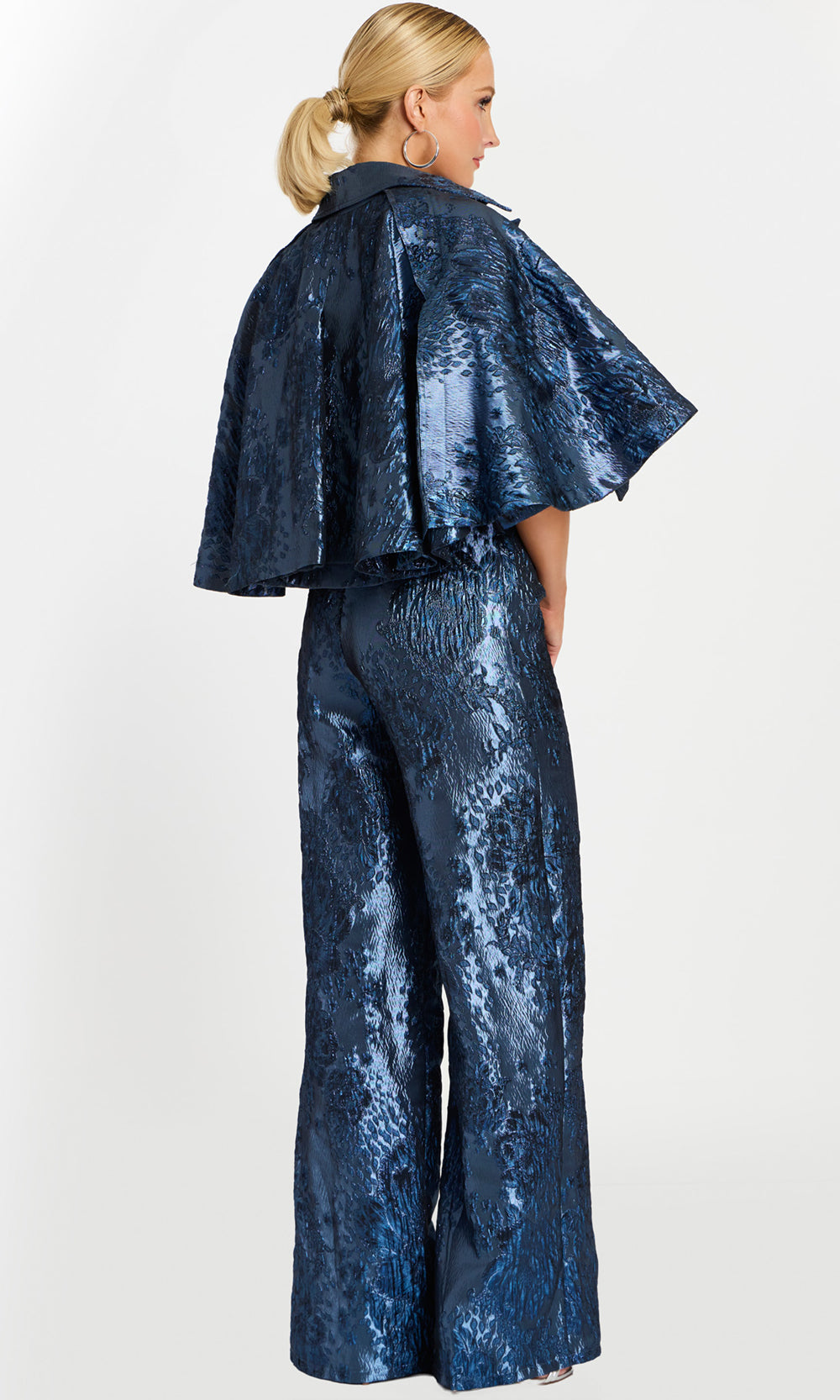 Jovani 46782 - Notched Neck Pantsuit with Cropped Cape Formal Pantsuits  in Blue  
