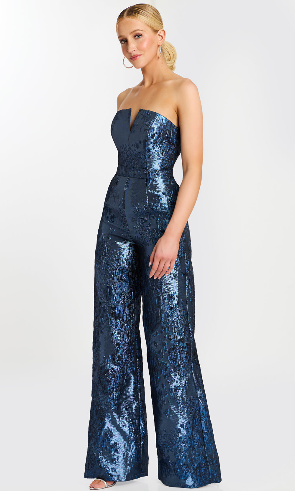 Jovani 46782 - Notched Neck Pantsuit with Cropped Cape Formal Pantsuits  in Blue  