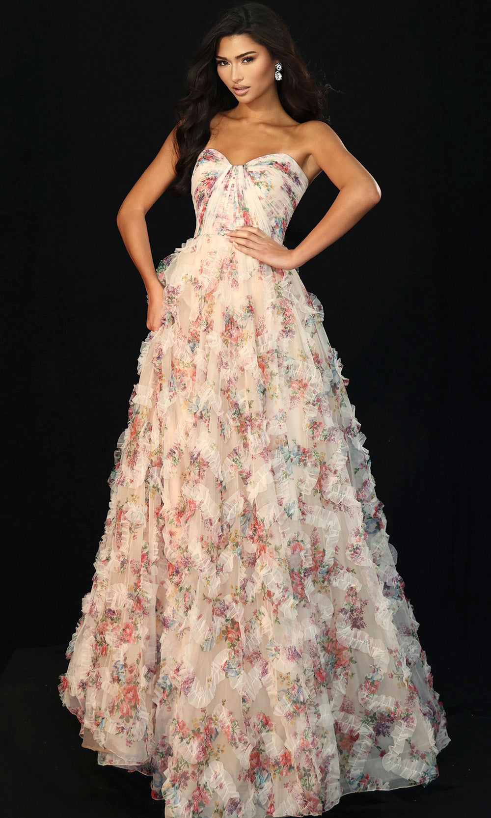 Jovani 46783 - Sweetheart Floral Print Organza Gown Prom Dresses